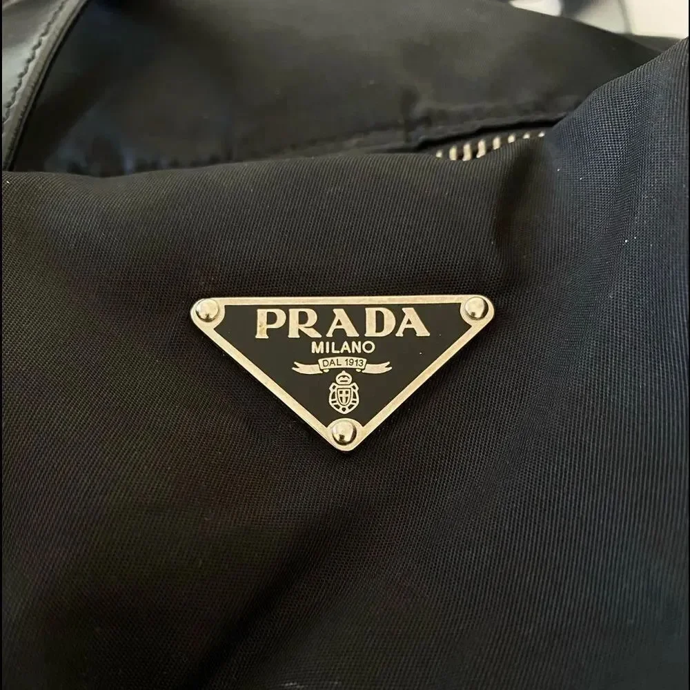 Prada black nylon duffle satchel bag